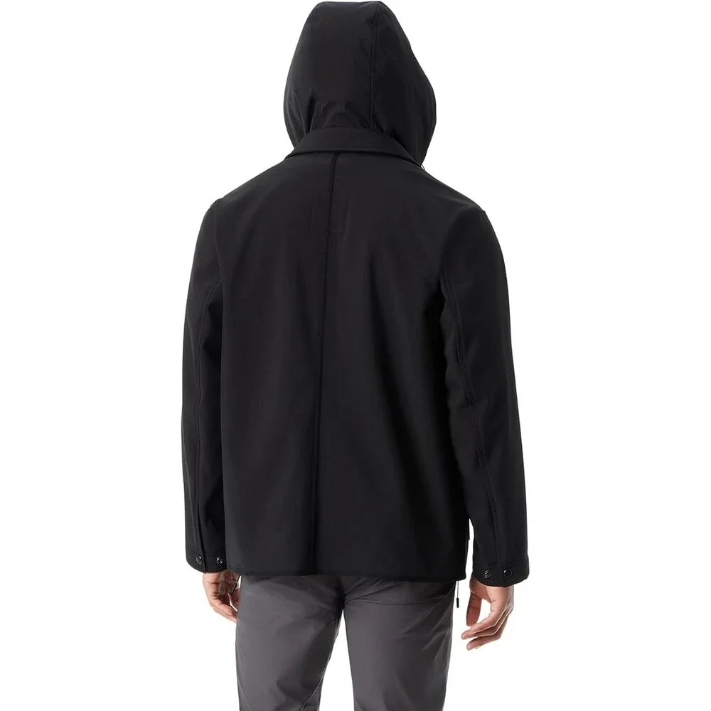 Bass Outdoor Storm System Barn Jacket Men Black Snap Button Removable Hood FTS45